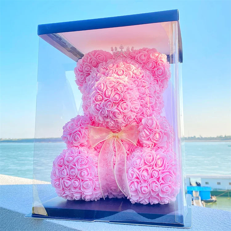 Wholesale Mothers Day Valentine Day Wedding Best Wishes Luxury Gift Musical Rose Bear Eternal Roses In Pvc Acrylic Jewelry Box