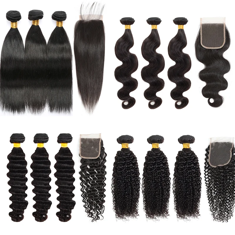 Drop Shipping cheap 3 bundles of Brazilian 100% virgin human hair and 4x4 closure wholesale frontal lace closure with bundles