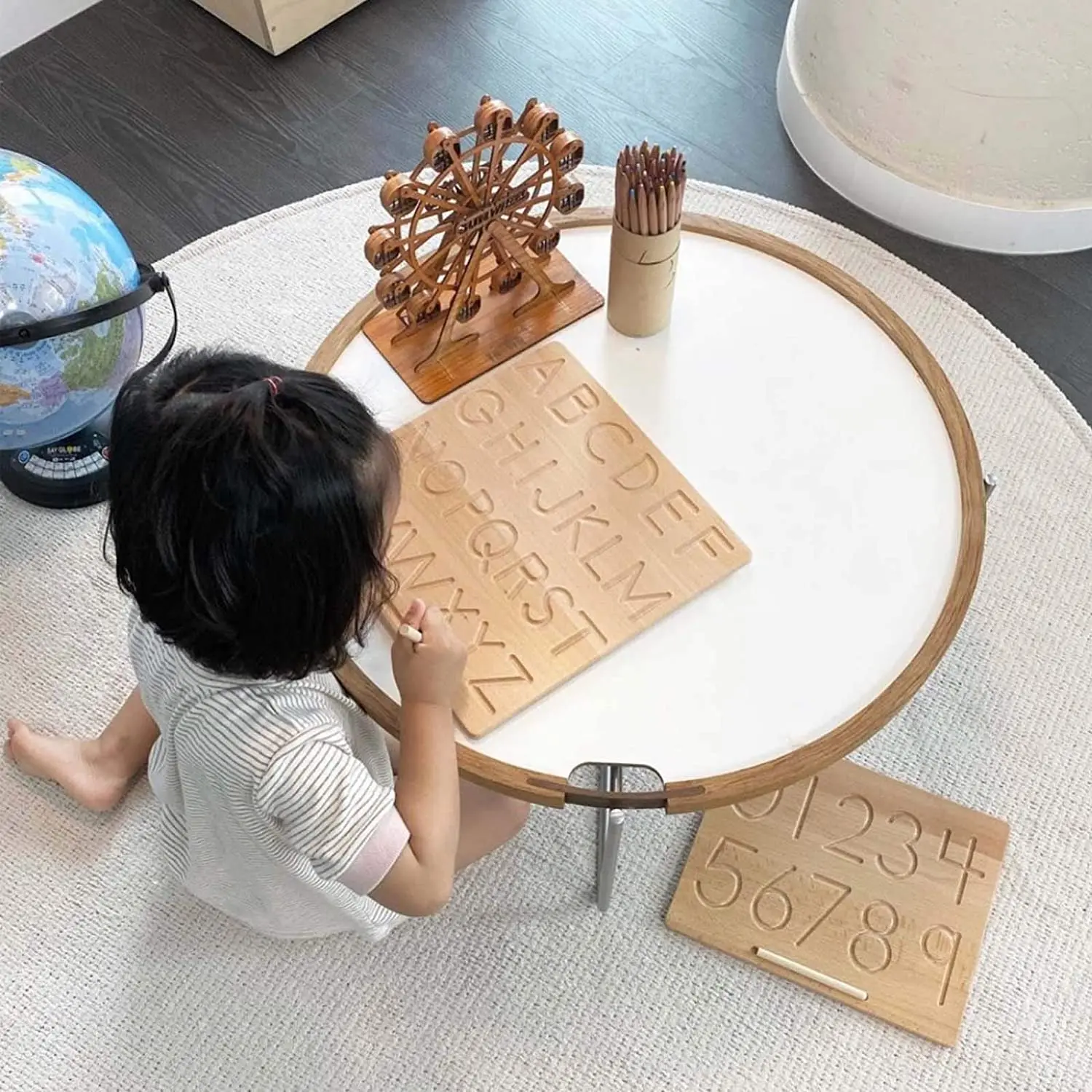 
Деревянная обучающая игрушка Монтессори, двусторонний алфавит, обучающий материал, деревянная доска для рисования 