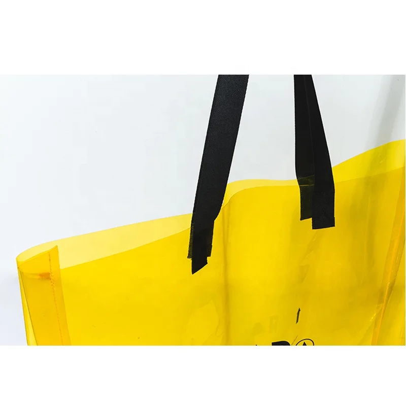 Индивидуальная виниловая прозрачная сумка-тоут из ПВХ сумка для покупок с черным