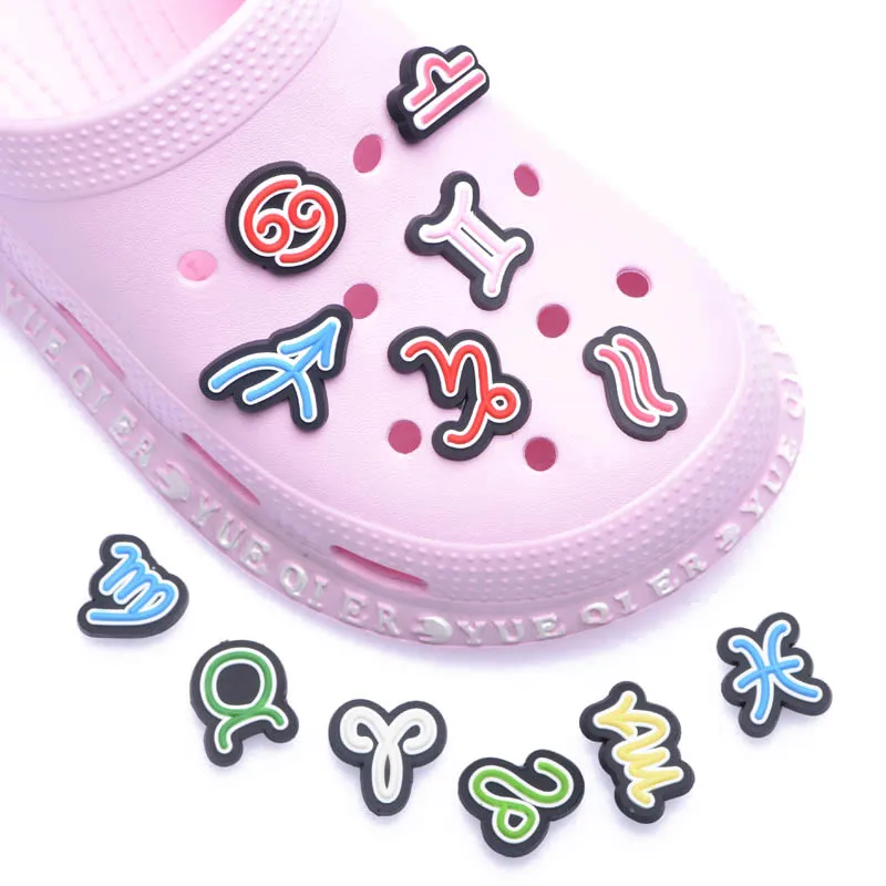 Designs available PVC Zodiac Sign shoes decoration charms clog pvc charm for bracelets kids