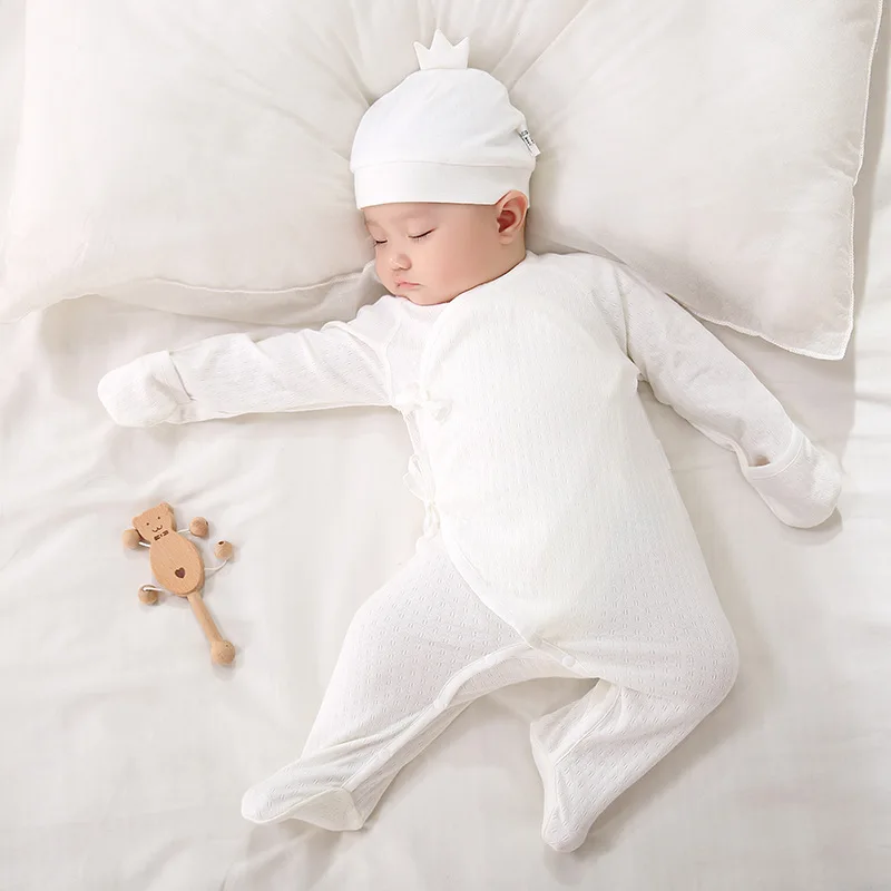 
Оптовая продажа, простые белые детские комбинезоны на шнуровке с длинным рукавом, комбинезоны для новорожденных, Комбинезоны для сна для мальчиков и девочек, одежда, боди 