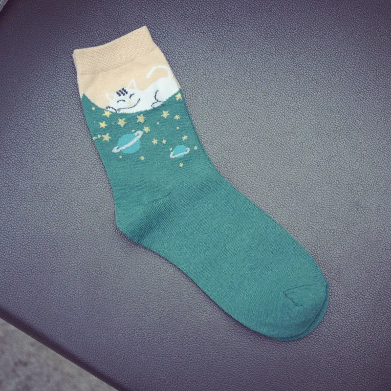 Модные новые повседневные носки из дышащего хлопка в японском стиле с изображением мультяшного кота для женщин и девочек под заказ, оптовая продажа