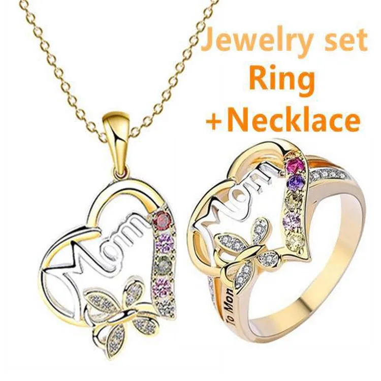 
Подарки на день матери 925 CZ стерлингового серебра мама кольцо ожерелья Позолоченные ювелирные изделия для женщин 