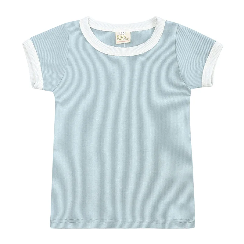 Baby clothing new summer cotton Rowan soft short sleeve shorts 2-piece home color edge set