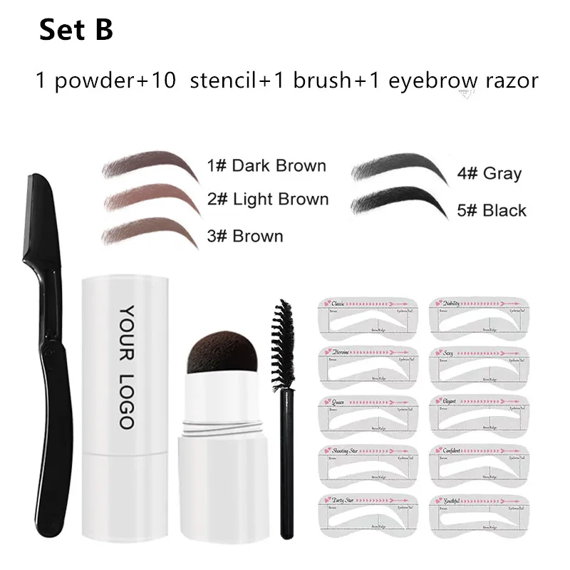 No logo One Step Brow Stamp Powder Reusable Eyebrow Stencils Shape Thicker and Fuller Brows Eyebrow Stamp Stencil Kit white