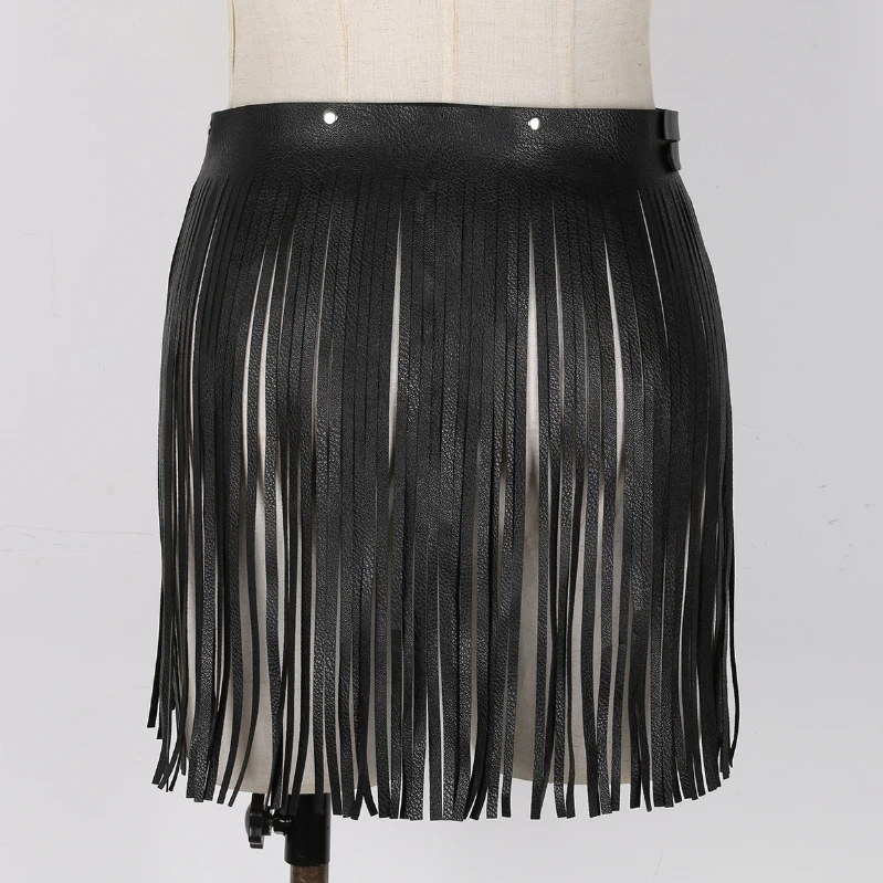 Роскошные женские юбки для вечеринок, регулируемый двойной пояс из искусственной кожи, юбка с бахромой и пряжкой