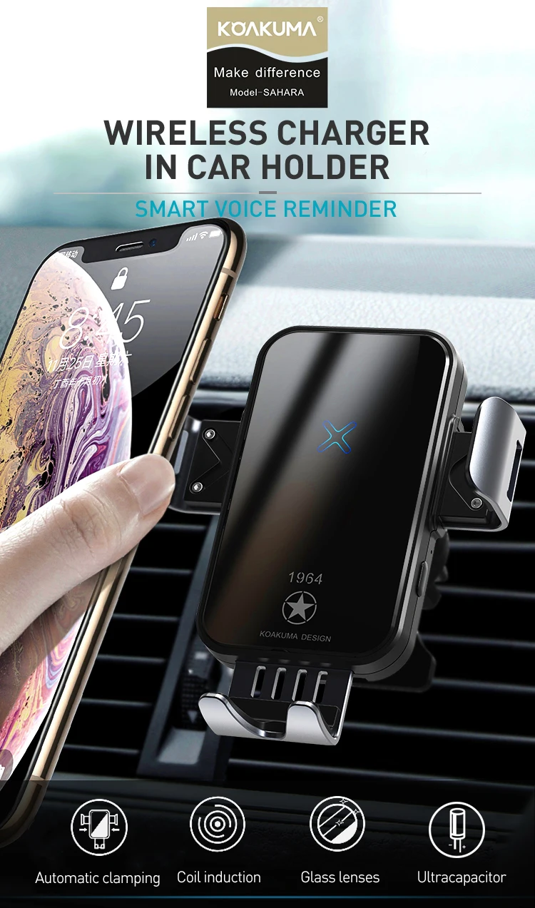 2021 KC Qi Standard 15W Fast New Electric Car Phone Holder 10W Wireless Quick Charger Car Mount Mobile GPS Stand