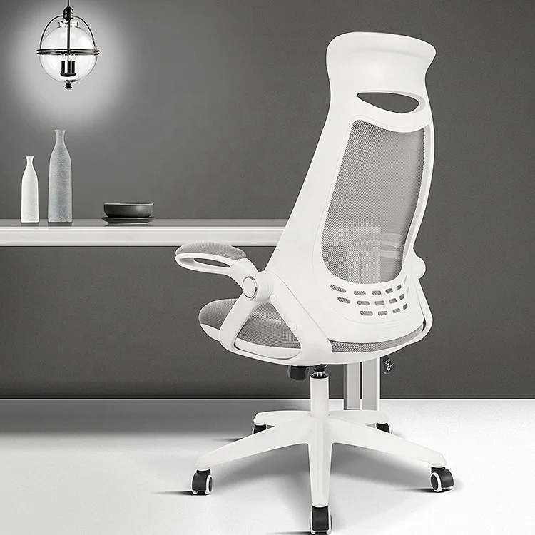Сетчатый роскошный вращающийся стул для менеджера большой и высокий эргономичный белый
