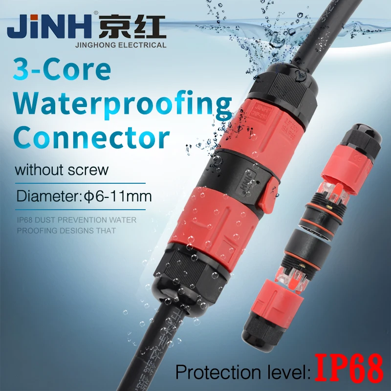 
JINH новейший разъем IP67 250 В 3P 16 А быстрая установка без винта подводный водонепроницаемый разъем для 4 мм 