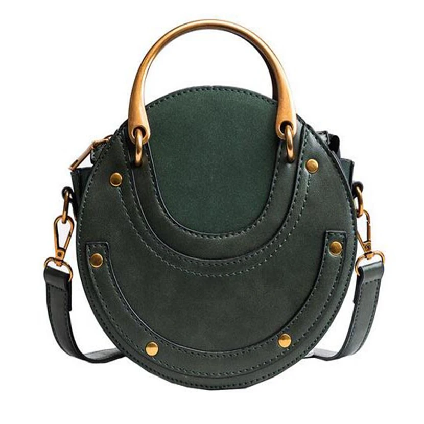 
Новая модная пользовательская круглая сумочка из искусственной кожи в стиле ретро с металлическим кольцом, Женская мини-сумка на одно плечо 
