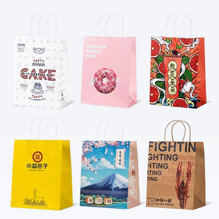 Пакеты из крафт-бумаги с ручкой и логотипом на заказ для упаковки еды, кофе на вынос