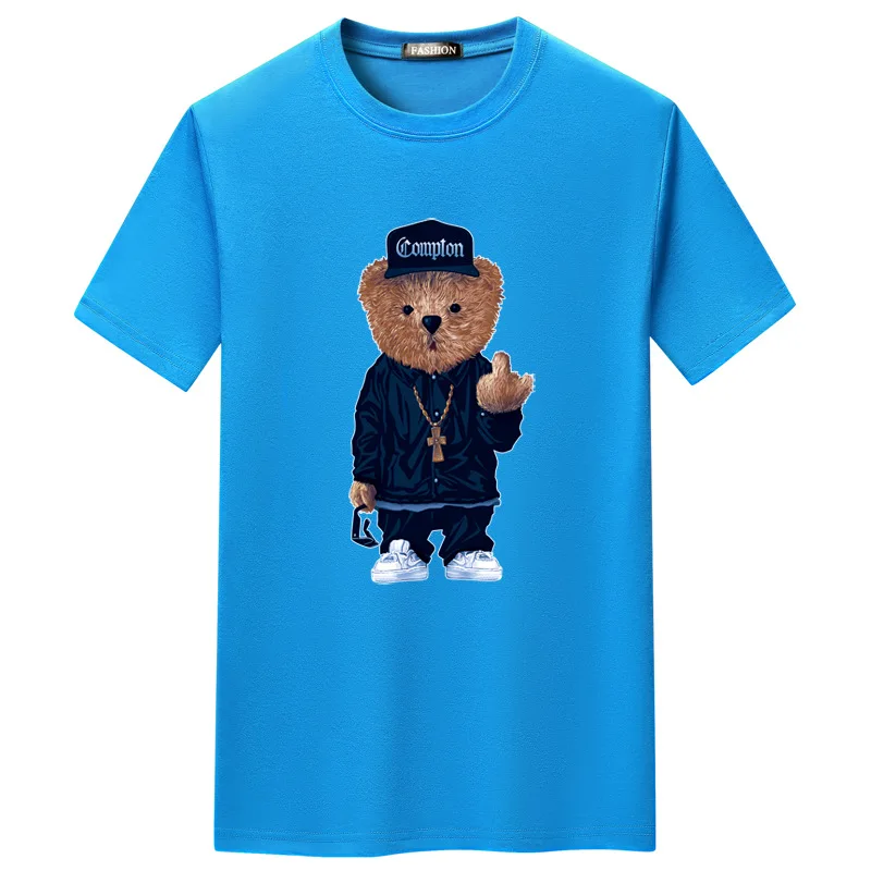 
 Оптовая продажа, индивидуальные хлопковые мужские футболки с графическим рисунком, Мужская одежда, модная футболка, уличная мода, недорогая футболка большого размера с мультяшным принтом медведя  