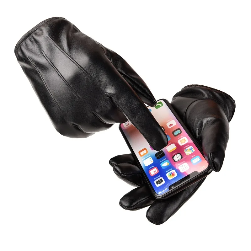 
Оптовая продажа, осенне-зимние плюшевые мужские перчатки для вождения с тремя ребристыми вставками для работы с сенсорным экраном в Корейском стиле 