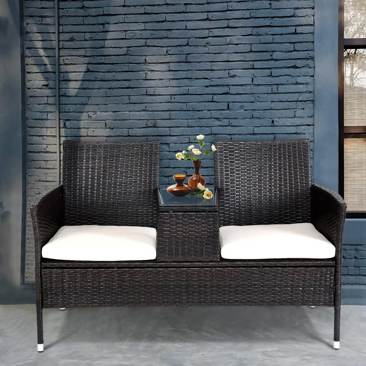 Кресло Loveseat, мебель из ротанга, наружные садовые наборы с водонепроницаемой кожаной подушкой