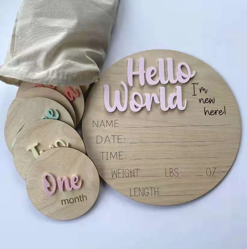 Объявление о беременности, ежемесячная карта для новорожденных, подарки для будущей матери, деревянная веха с гравировкой «Здравствуйте мир»
