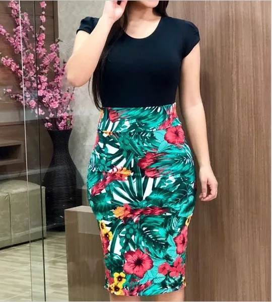 
 2019 новейшие, модные, с цветочным рисунком, с принтом, с завышенной талией, подчеркивает фигуру задняя застежка-молния Bodycon SexI карандаш мусульманский длинная юбка для женщин  