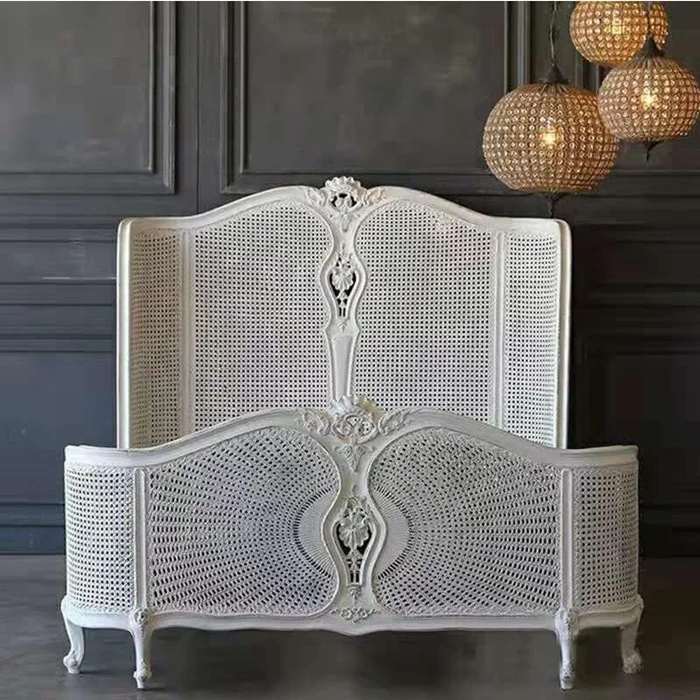 Высококачественная необычная антикварная мебель для спальни, набор новейшей яркости, фермерский деревянный Королевский ротанговый кровать, дизайн
