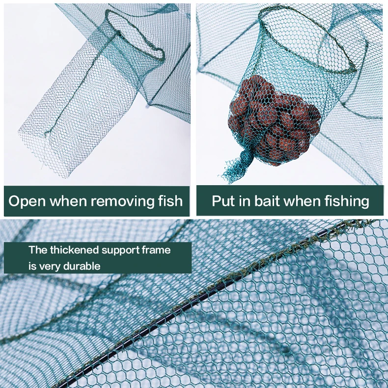 Folding Nylon Fishing Net Shrimp Crab Minnow Automatic Small Fish Set Trap Cage Device