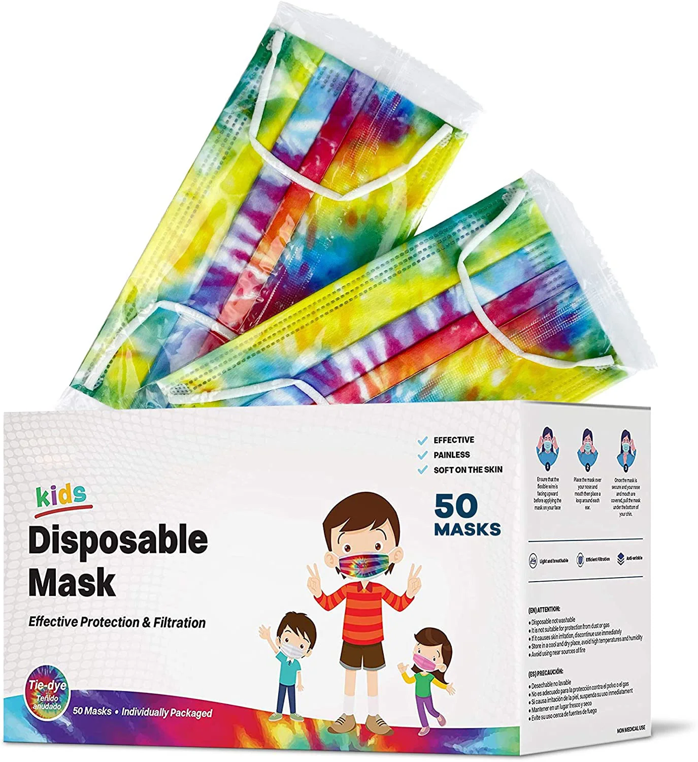 Одноразовая маска для лица с индивидуальным принтом, 50 штук, упакованная краска для галстука, индивидуально обернутая для детей