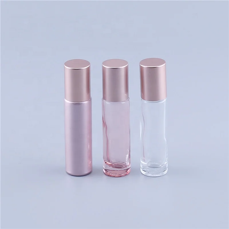 Розовый ролик для эфирного масла 10 мл, стеклянный флакон для духов со стеклянным или нержавеющей стальным роликовым шариком и крышкой из розового золота