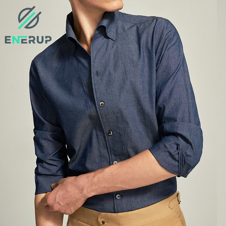 
 Функцией пользовательские устойчивые дышащие повседневные крашенная в пряже 100% хлопок джинсовая мужская рубашка  