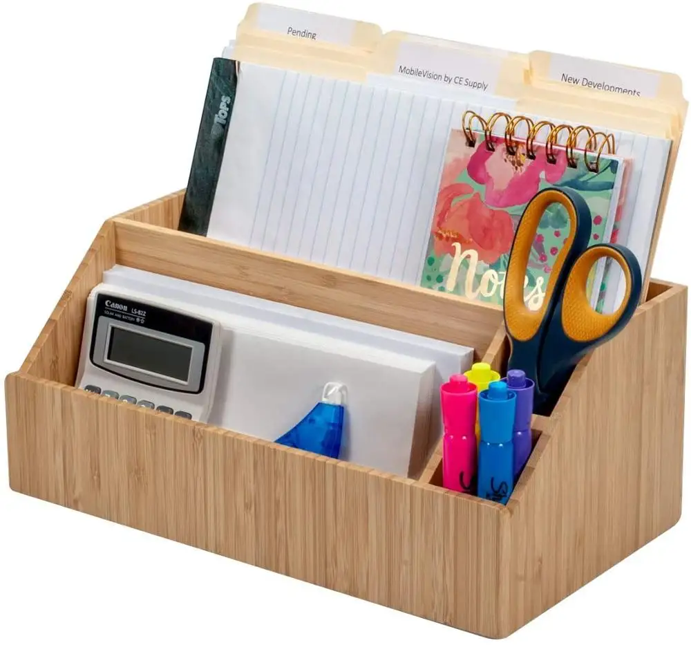 
 Бамбуковый настольный все-в-одном органайзер для папок, Настольная коробка для хранения для офиса  
