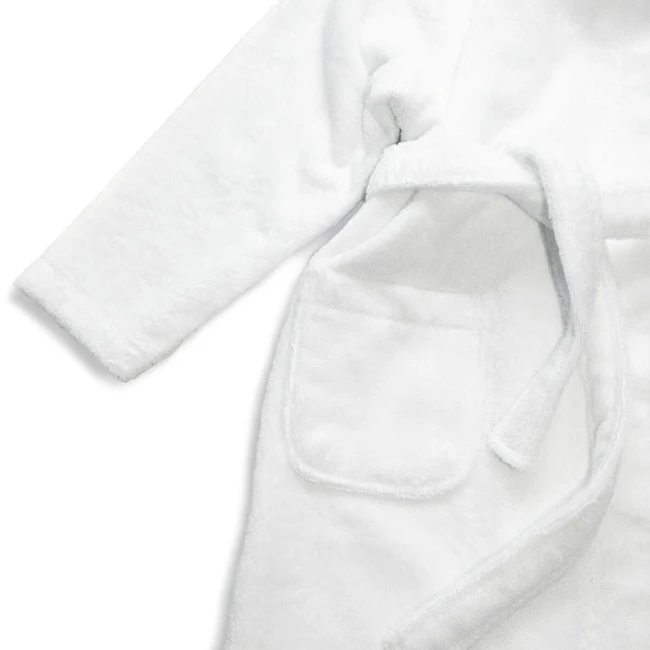 
Милый детский банный халат из белого кораллового флиса с окантовкой 