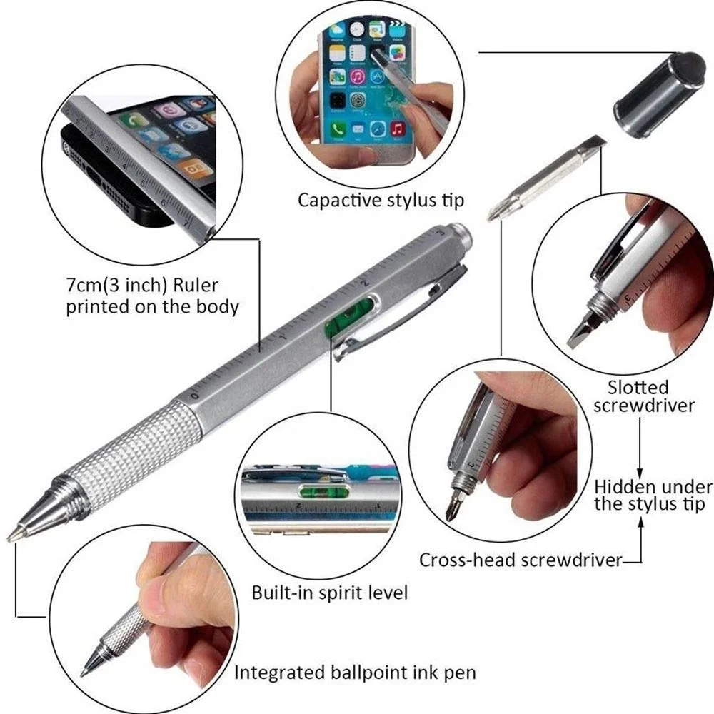 Новый инструмент 2020 шариковая ручка стилус ручка отвертка линейка спиртовой уровень многофункциональная металлическая шариковая ручка с пользовательским логотипом