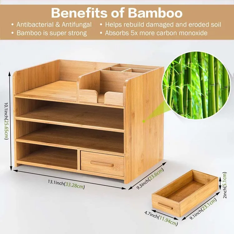 
 4 яруса бамбуковый офисный стол блокнот Организатор с ящик для хранения косметики ящик для хранения  