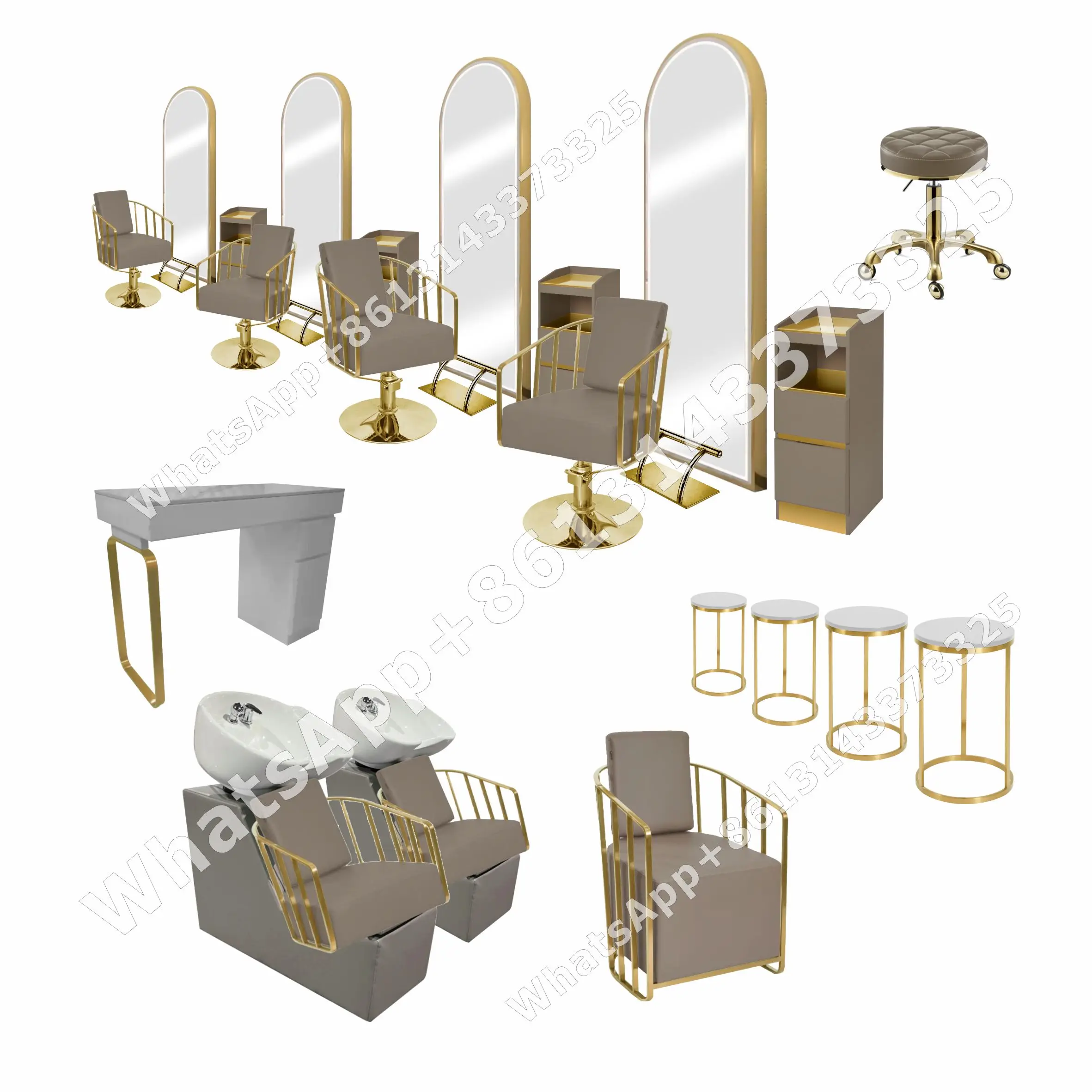 2021 4мя сидениями Европейский стиль станция золотой набор мебели для волос салон пользовательские настольные чаша зеркало диван для приемной пакет