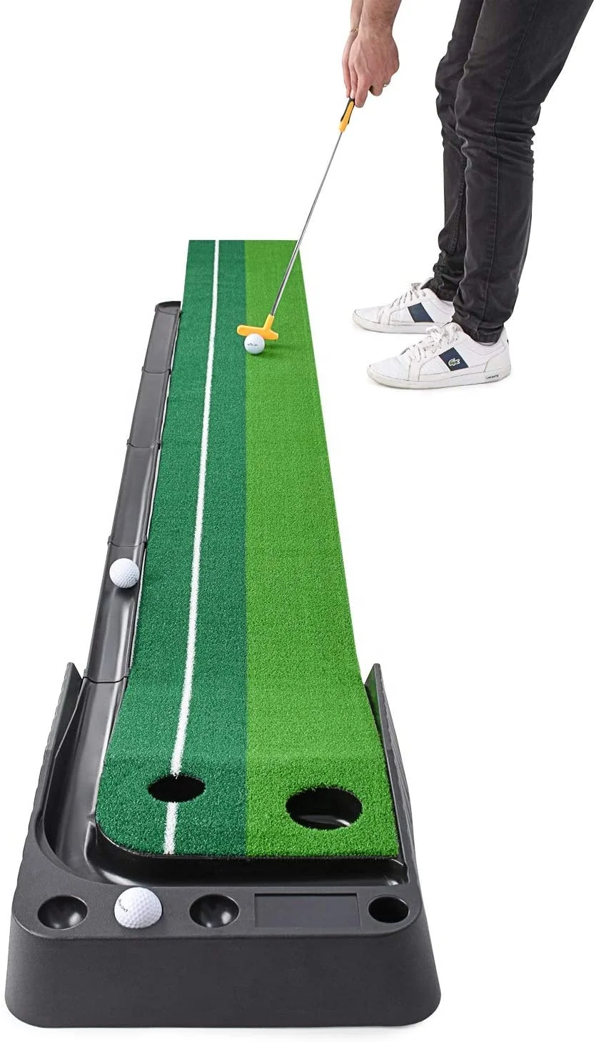 
Оптовая продажа, комнатный зеленый портативный коврик для гольфа с функцией автоматического возврата мяча, помощь для тренировки мини-гольфа 
