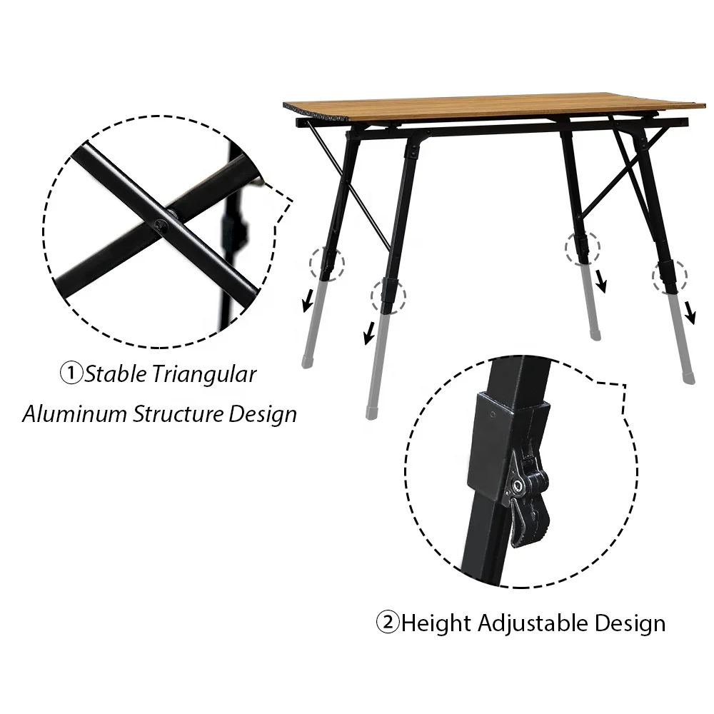 Складной алюминиевый стол для пикника KINGGEAR с деревянным узором и регулируемой высотой