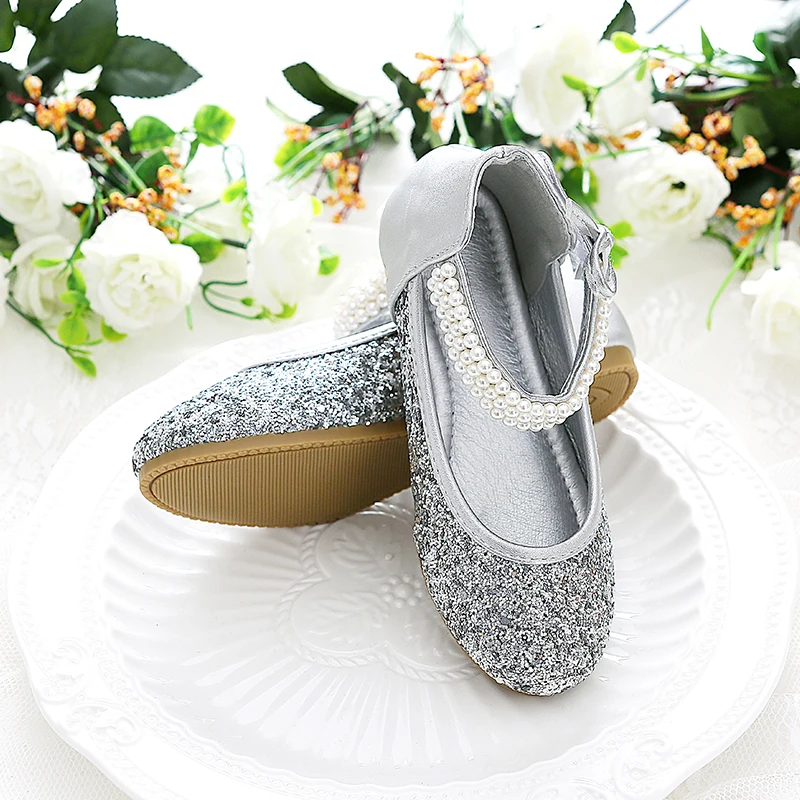 
Новинка 2021, блестящие туфли принцессы для девочек с блестками, детские туфли для свадебной вечеринки для девочек, танцевальная обувь с шариками 
