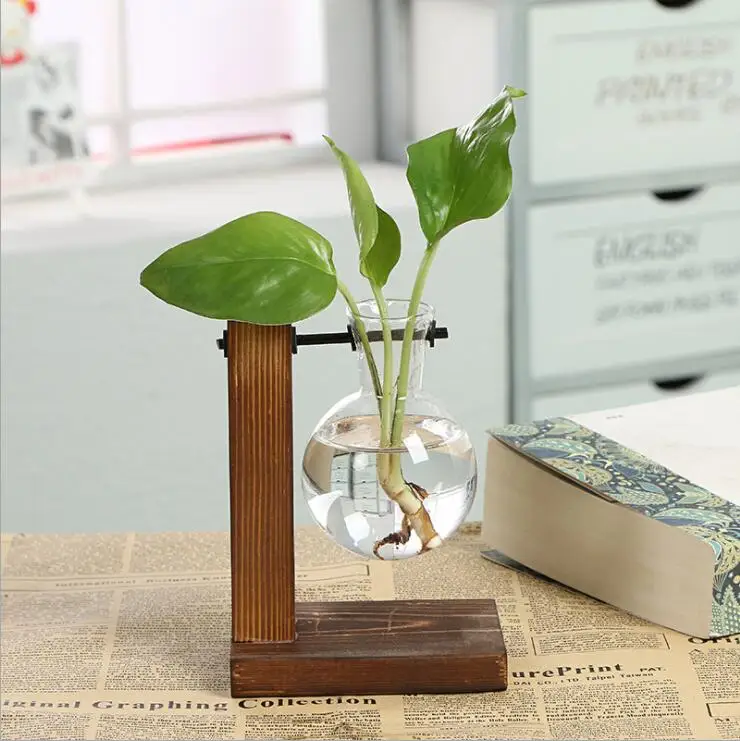 Украшение дома трубка из прозрачного стекла, ящик для комнатных растений, стеклянная ваза с деревянной подставкой