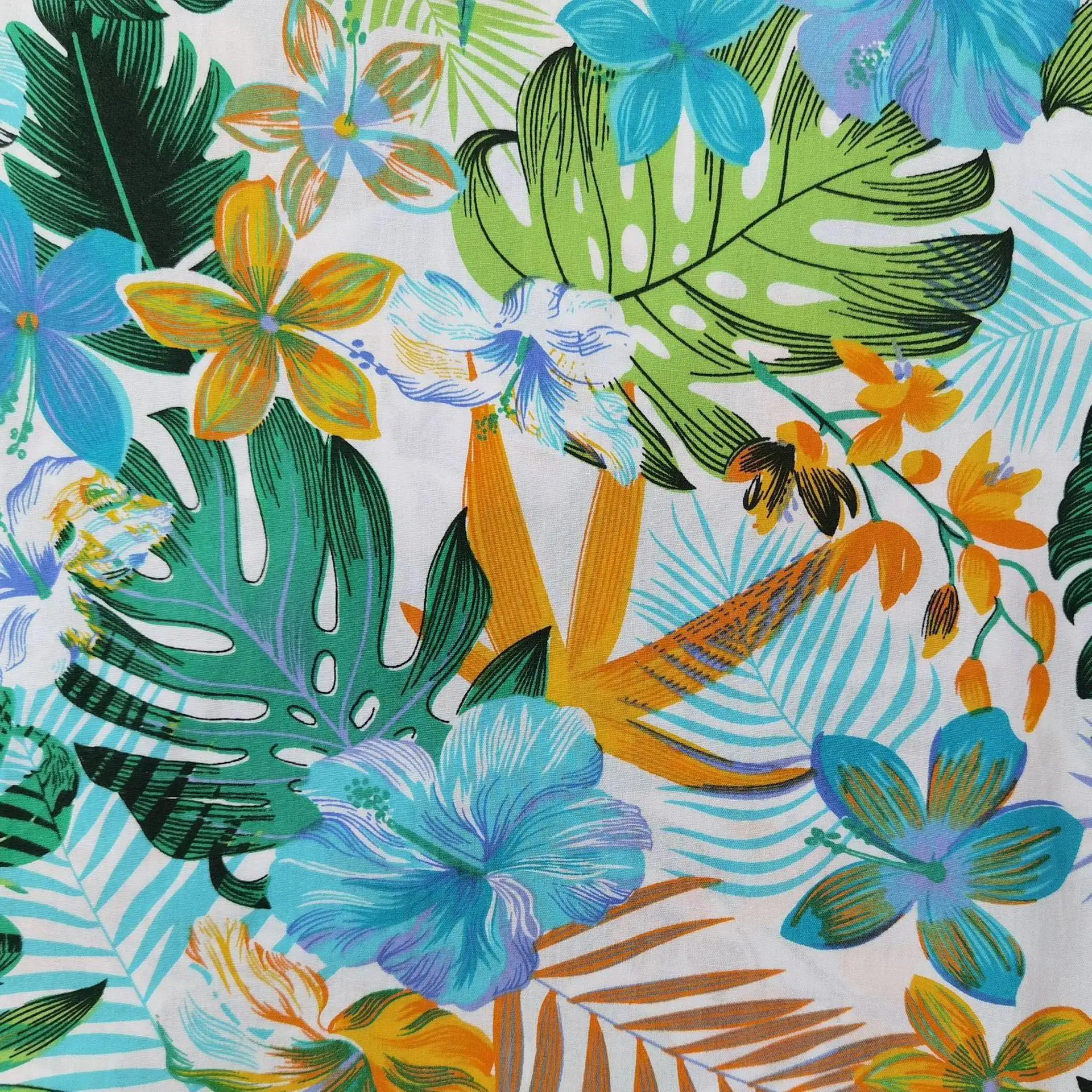 
Ткань хлопок поплин для постельных принадлежностей Печать Горячая Распродажа различные цвета Новые Гавайские тропические листья 100% хлопок рубашка чёсаные тканые 148 см 