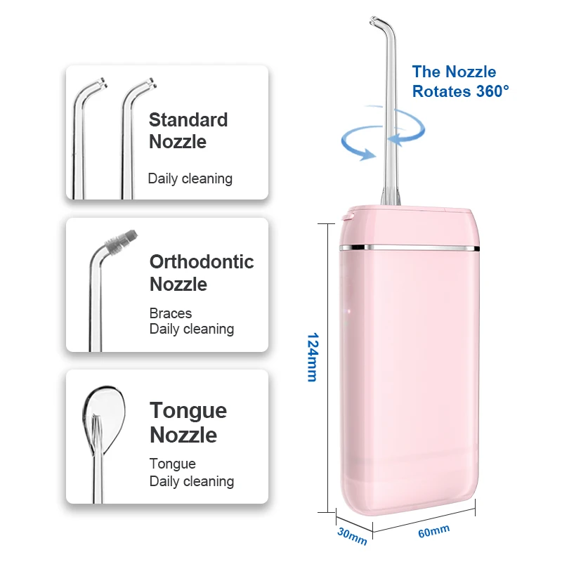 
 140ml Cordless Portable Teeth Electric Dental Water Flosser  With Rechargeable Type-c charging cable  