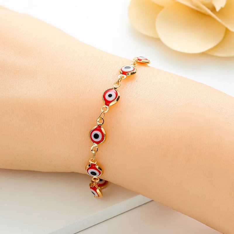 New Design Real Gold Plated Turkish Eyes Chain Bracelet Red Evil Eyes Bracelet For Women Girls