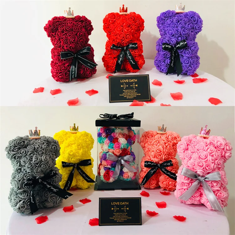 Wholesale Mothers Day Valentine Day Wedding Best Wishes Luxury Gift Musical Rose Bear Eternal Roses In Pvc Acrylic Jewelry Box