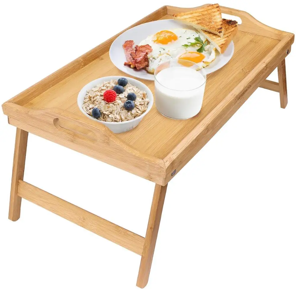 
Прочный поднос для завтрака, Бамбуковый стол для ноутбука с складными ножками 