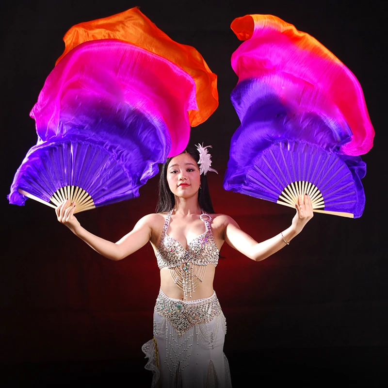 
Сценический танец вентиляторы 100% Шелковые Вуали цветные 120 см женский танец живота вентилятора ВУАЛИ 