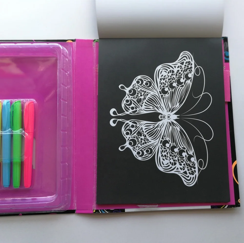 
6 шт DIY ремесло эскизов заполнения secret garden картины раскраски книга для рисования набор с неоновым звездным свечением, ручка 