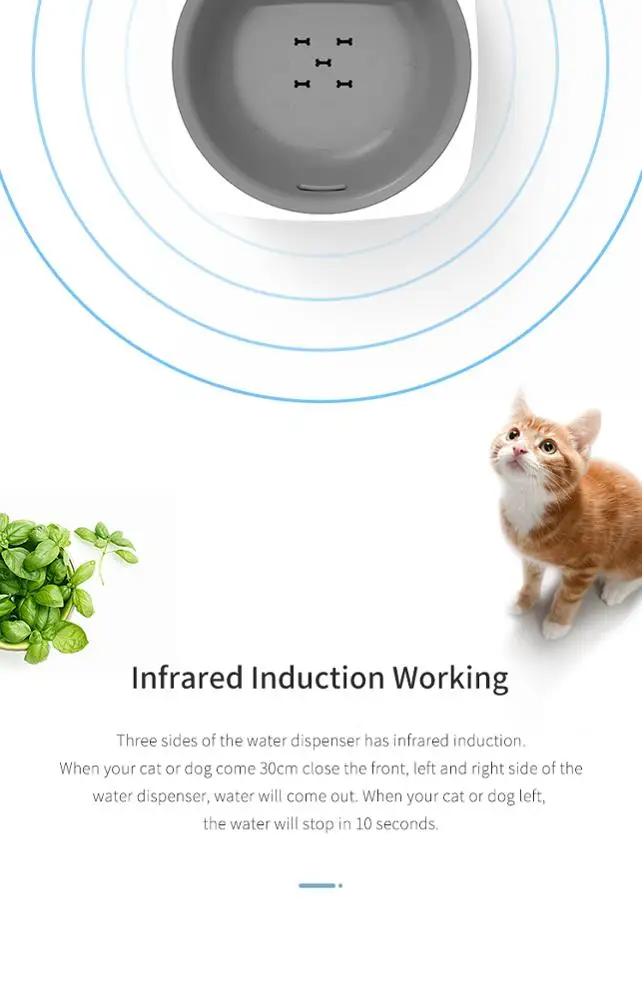 
 Зарядное устройство USB, трехсторонний инфракрасный датчик, дозатор воды для собак и кошек для домашних животных  