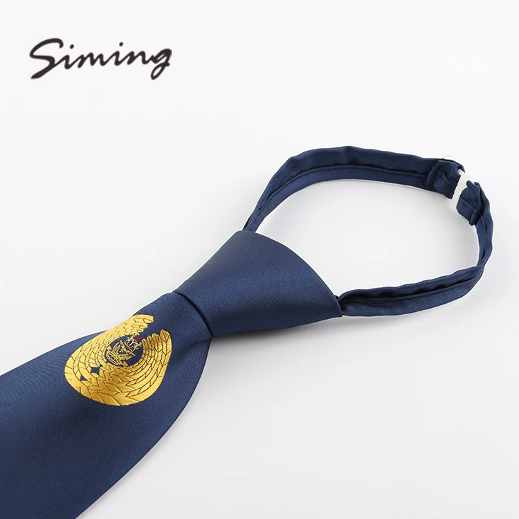 
Хорошее качество, ручная работа, индивидуальный логотип, темно-синий индивидуальный галстук с галстуком на молнии для банка 