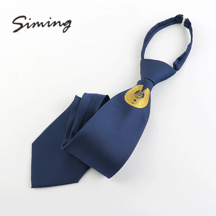 
Хорошее качество, ручная работа, индивидуальный логотип, темно-синий индивидуальный галстук с галстуком на молнии для банка 