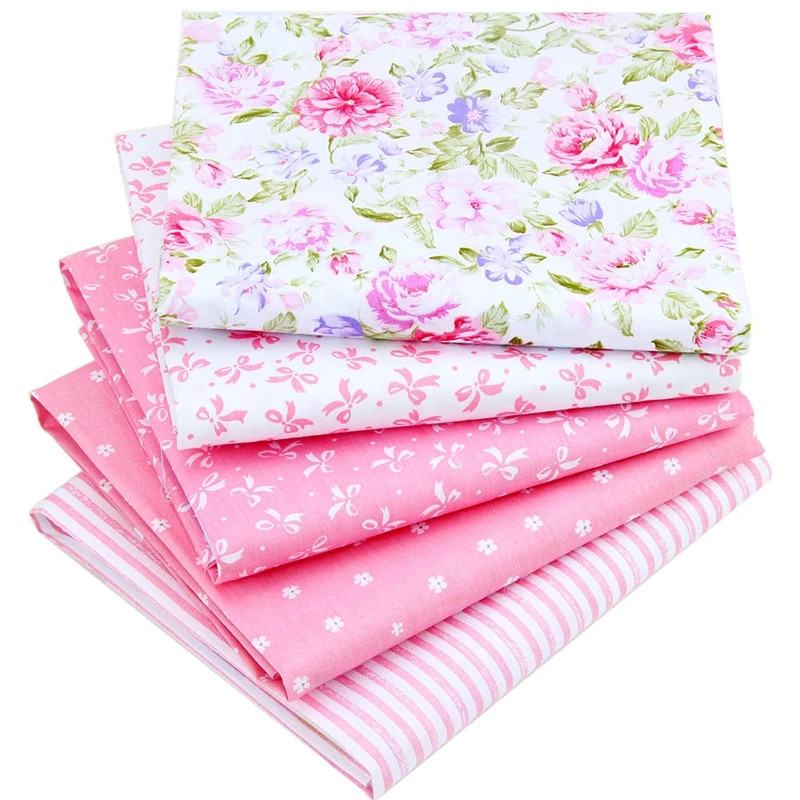 
 5 различных розовых тканей Telas DIY Цветочный Хлопок Четверть ткани лоскутный комплект  