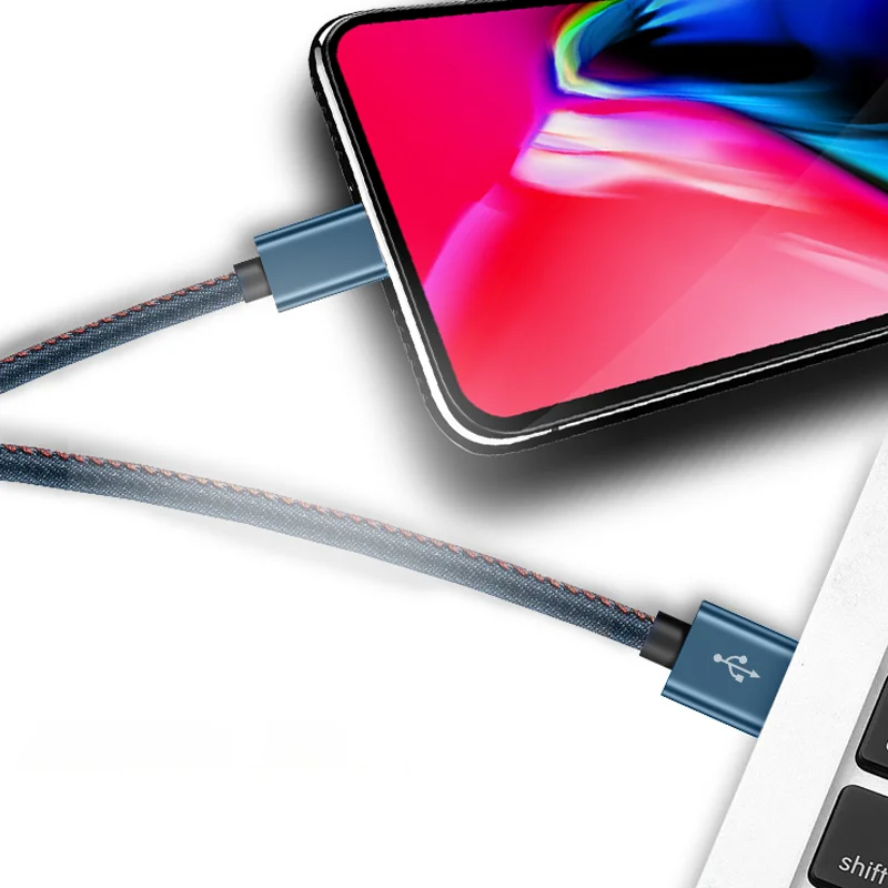 
Оптовая продажа, дешевый джинсовый USB-кабель для быстрой зарядки для Android 
