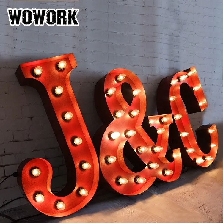 
 WOWORK DIY шатры огни Лас Вегас сверкающие подсвеченные буквы металла развлечения стену подвесной знак лампа  