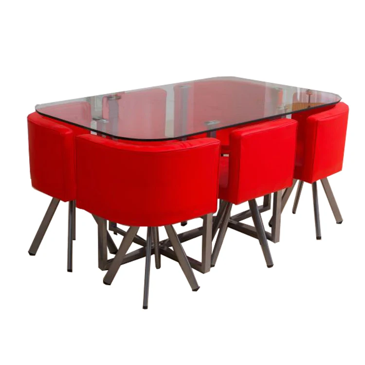 
Современный дизайн элегантный стеклянный и хромированный обеденный стол стулья Набор Сделано в Китае завод 