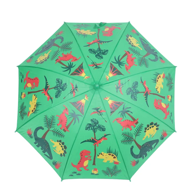 
Новинка 2020, индивидуальный дизайн, ручное открытие, зеленый шелкографический принт животных, мультяшный прямой детский зонтик 